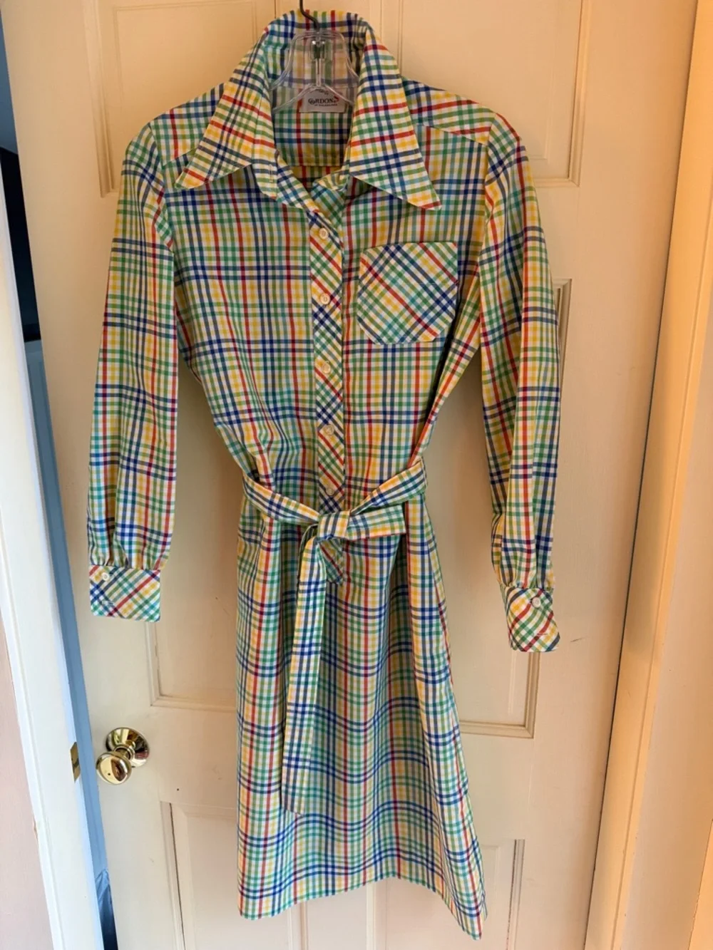 Colorful Multi-Check Button-Down Shirt Dress - Picture 4 of 5